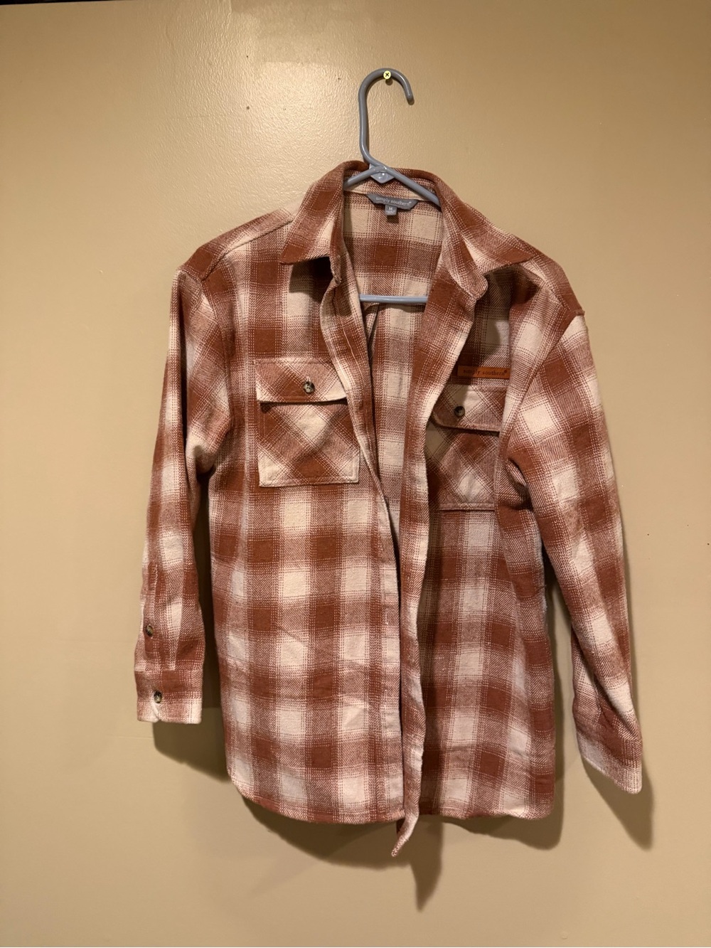 Simply Southern Brown and Cream Plaid Shirt Jacket Shacket